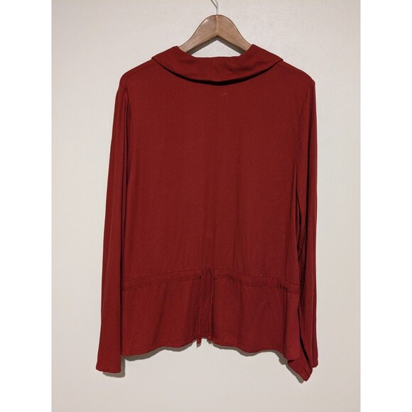 FLAX Burgundy Red Rayon Lightweight Cinch Back Jacket M Shawl Collar - Picture 3 of 5